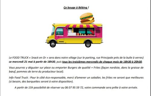 Le FOOD TRUCK Snack en Or -  à Bébing - tous les 3ème mercredis du mois