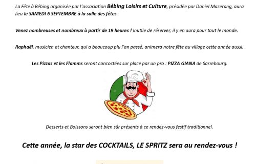 Samedi 6 septembre, c'est la Fête au village à Bébing !