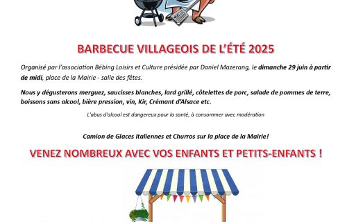 Illustration actualité « Barbecue villageois de l'été 2025 à Bébing, dimanche 29 juin à midi. »
